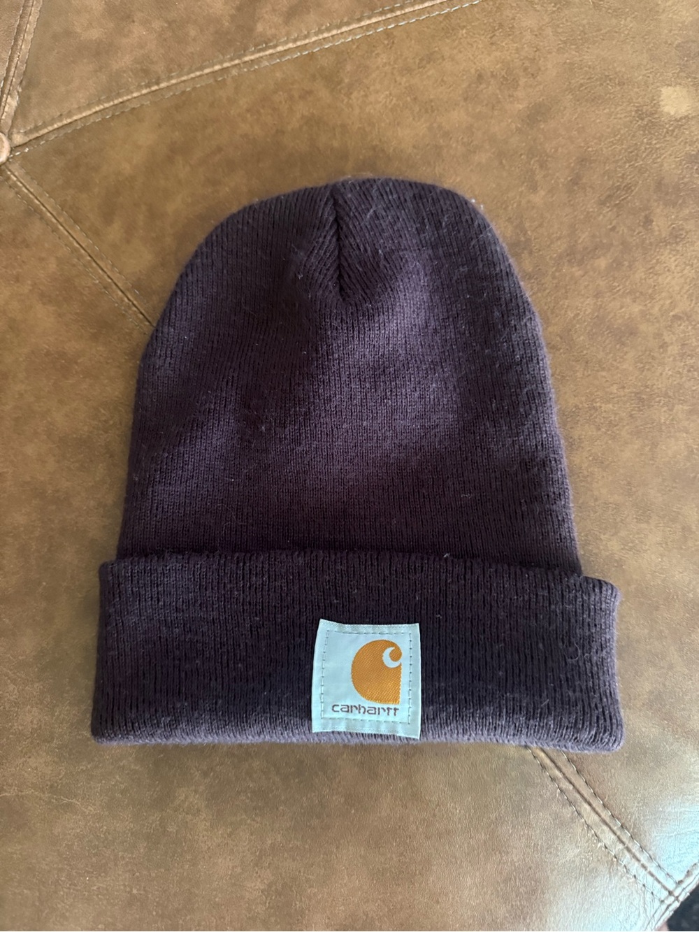 Carhartt Brown Cuffed Knit Beanie with Logo Patch
